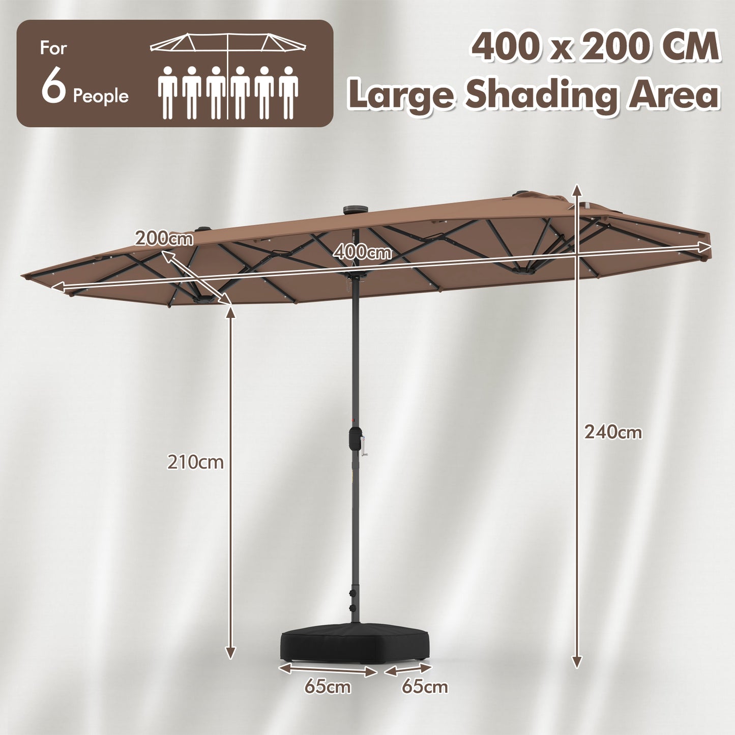 400cm Double-sided Patio Umbrella with Solar Lights-Tan