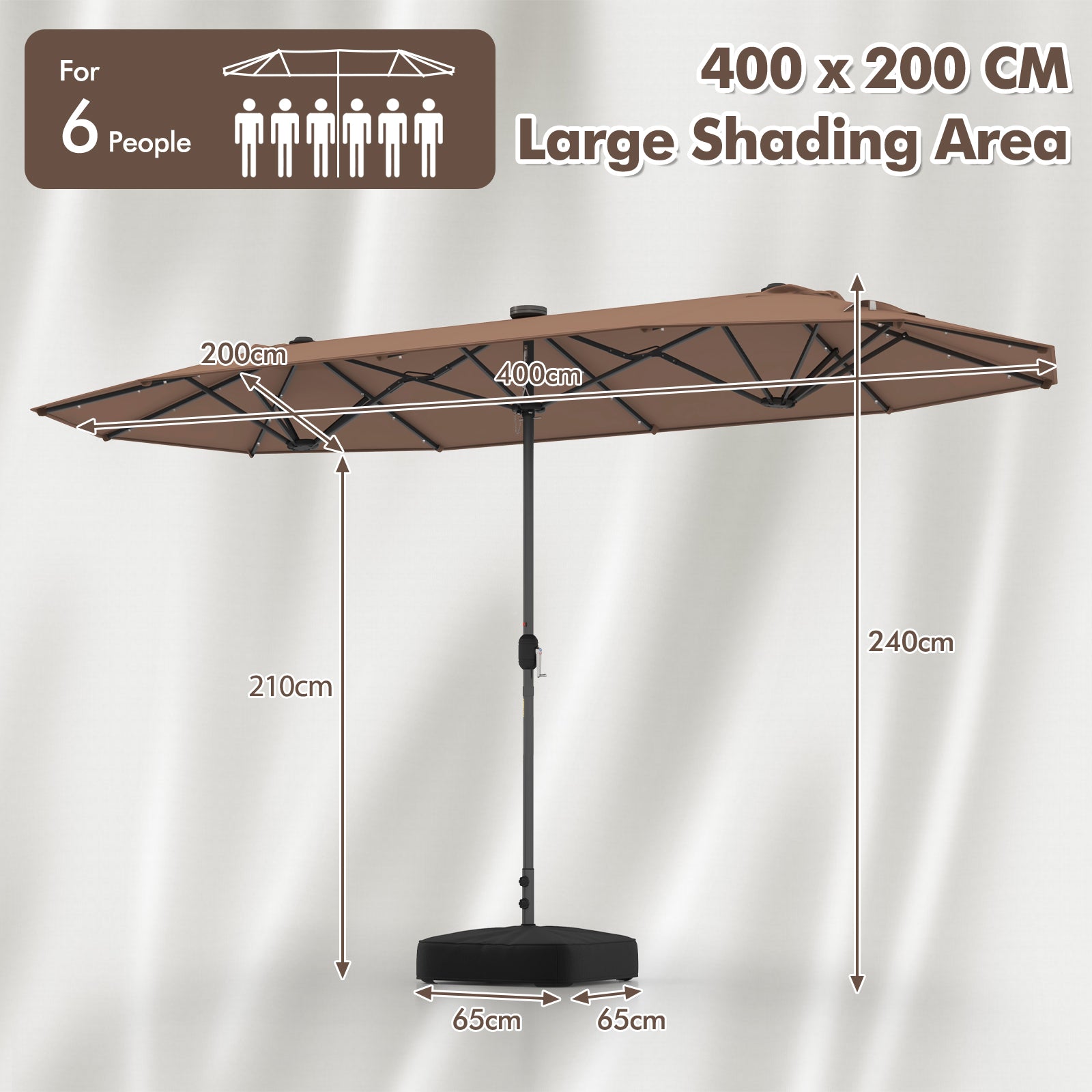 400cm Double-sided Patio Umbrella with Solar Lights-Tan