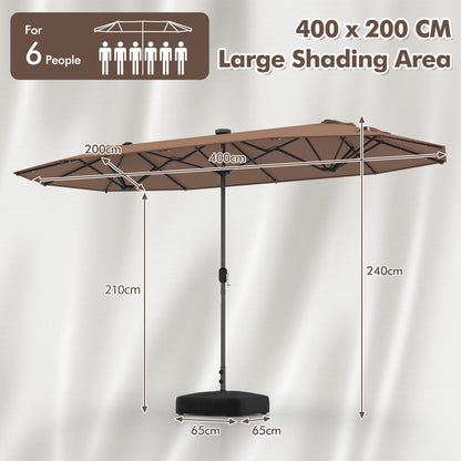 400cm Double-sided Patio Umbrella with Solar Lights-Tan