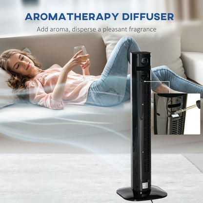 HOMCOM 38" Electric Fan Fan Cooling with Aroma Function, Oscillating, 12h Timer, LED Sensor Panel, Remote Controller, Black