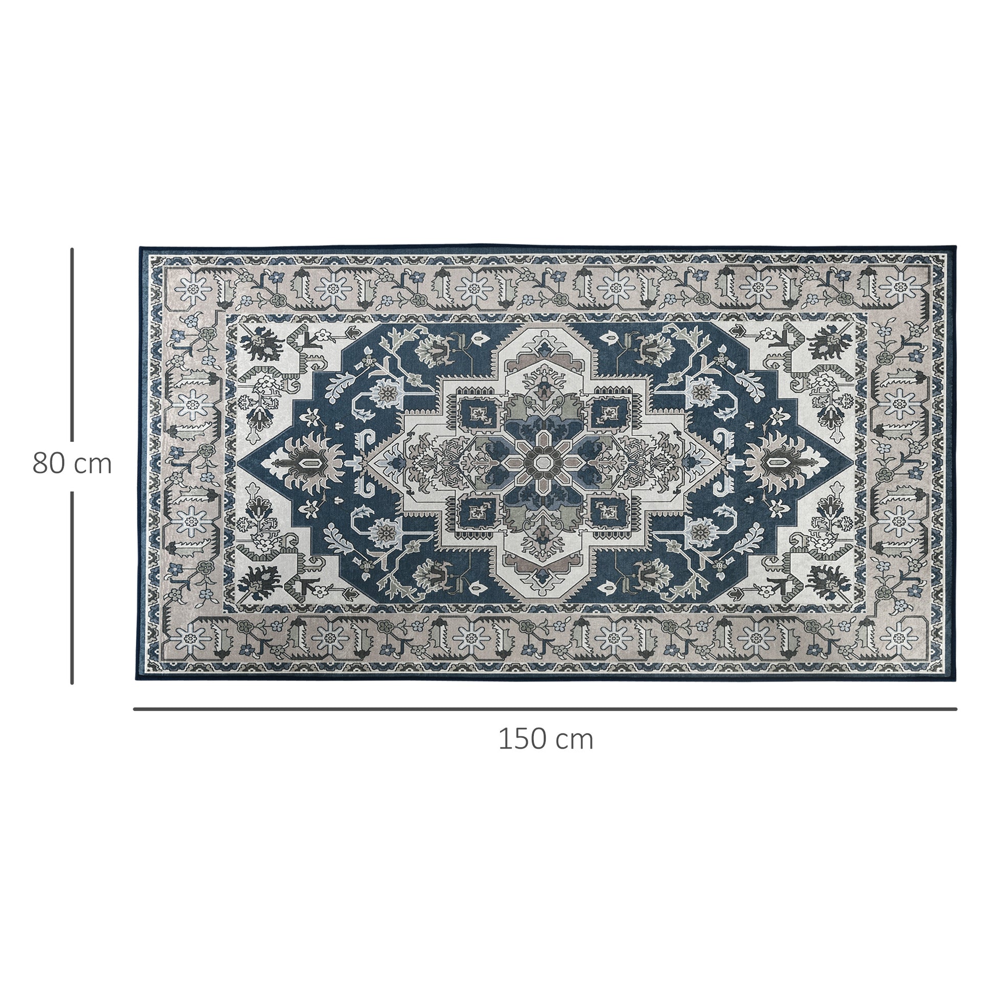 HOMCOM Vintage Persian Rugs, Boho Bohemian Area Rugs Large Carpet for Living Room, Bedroom, Dining Room, 80x150 cm, Grey