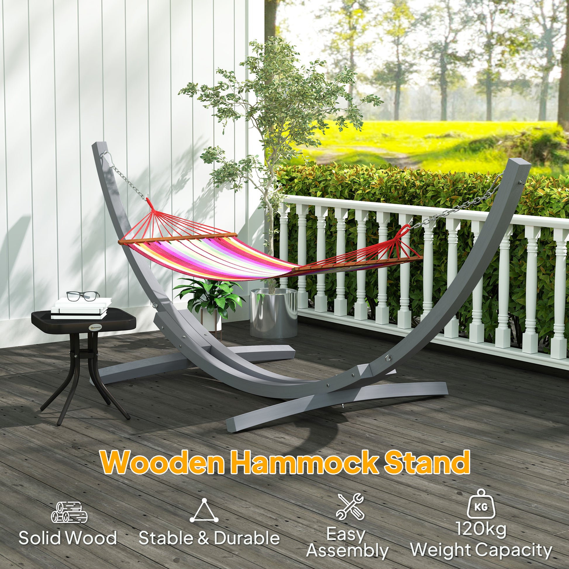 Outsunny 3.25m Wooden Hammock Stand Universal Fit Garden Picnic Camp Accessories, Grey