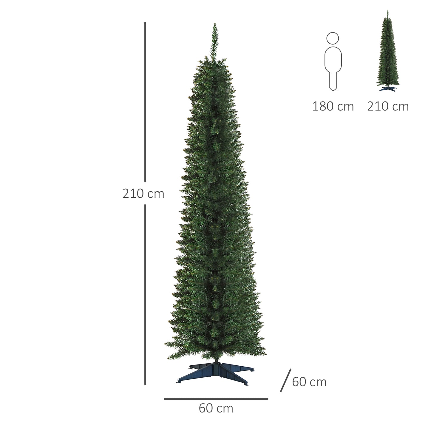 HOMCOM 2.1m Artificial Christmas Tree Pine Tree W/Plastic Stand-Green