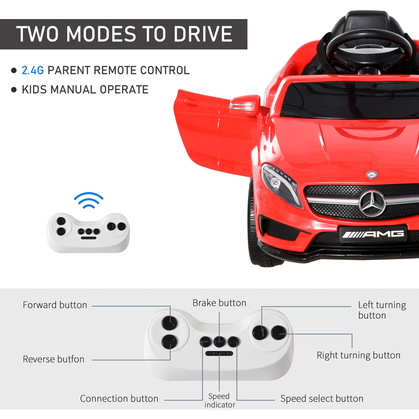 HOMCOM Compatible for 6V Kids Ride On Car Mercedes Benz GLA Licensed Toy toddler with Music Remote Control Rechargeable Headlight Two Speed Red