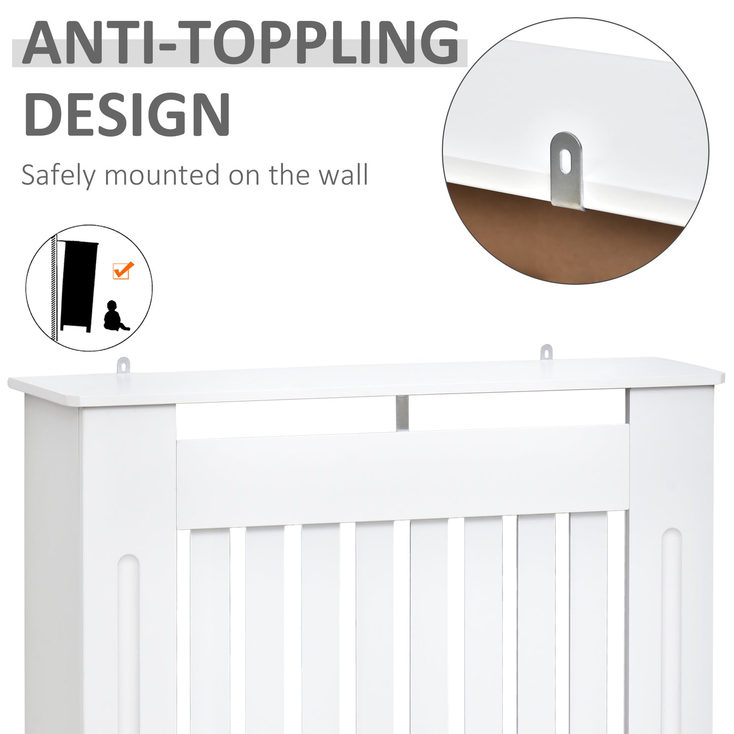 HOMCOM MDF Radiator Cover Wooden Cabinet Shelving Home Office Vertical Slattted Vent White 78L x 19W x 81H