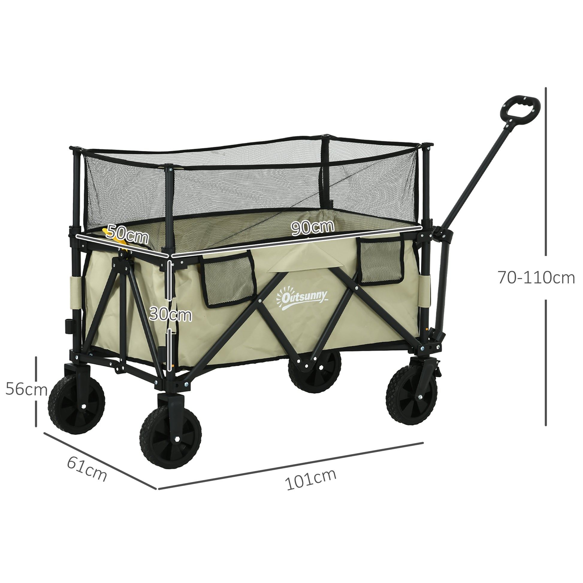 Outsunny Folding Garden Trolley, 180L Wagon Cart with Extendable Side Walls, for Beach, Camping, Festival, Green