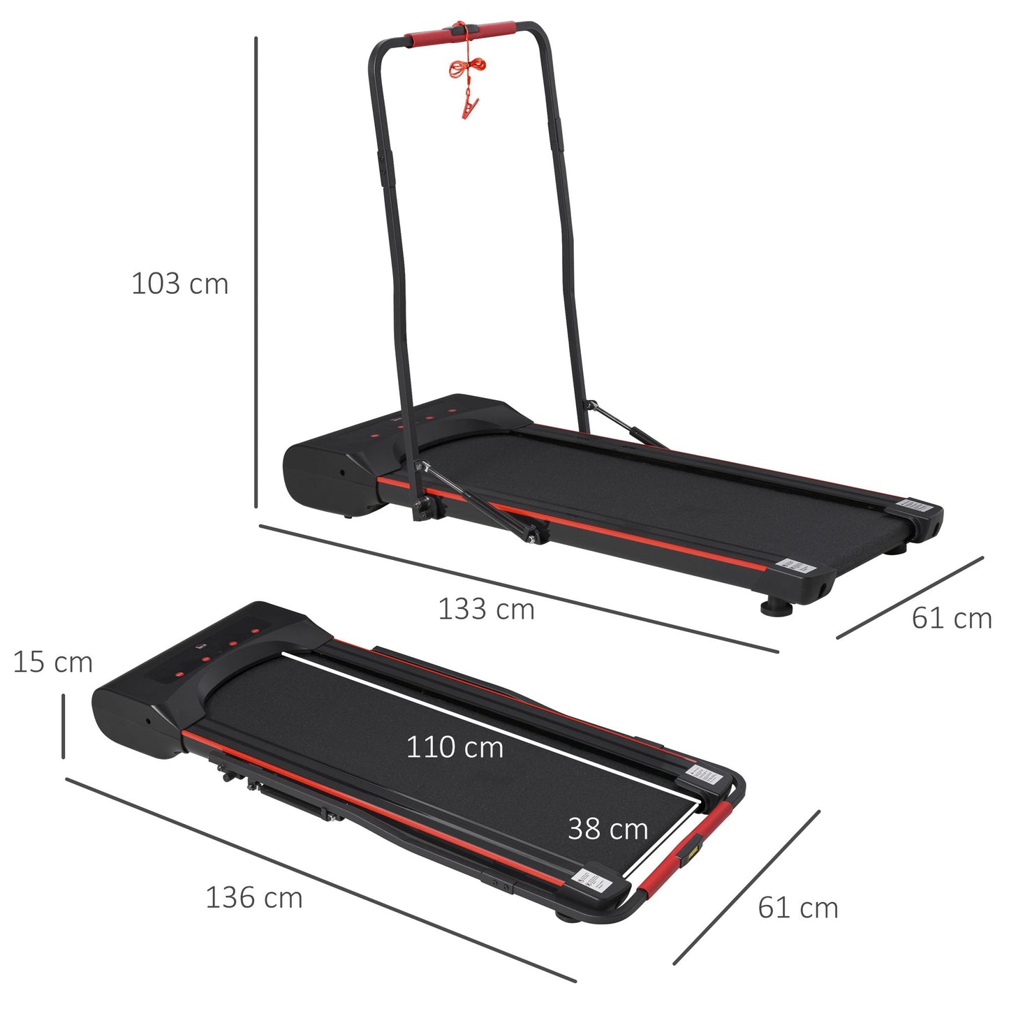 HOMCOM Foldable Walking Machine with LED Display & Remote Control Exercise Walking Jogging Fitness for Home Office Use