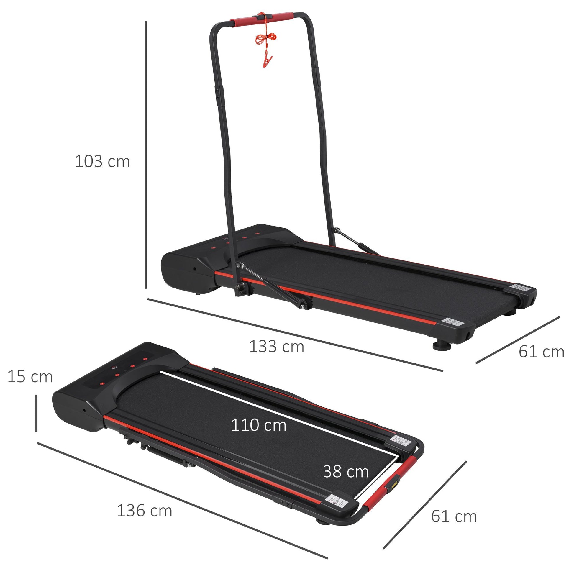 HOMCOM Foldable Walking Machine with LED Display & Remote Control Exercise Walking Jogging Fitness for Home Office Use