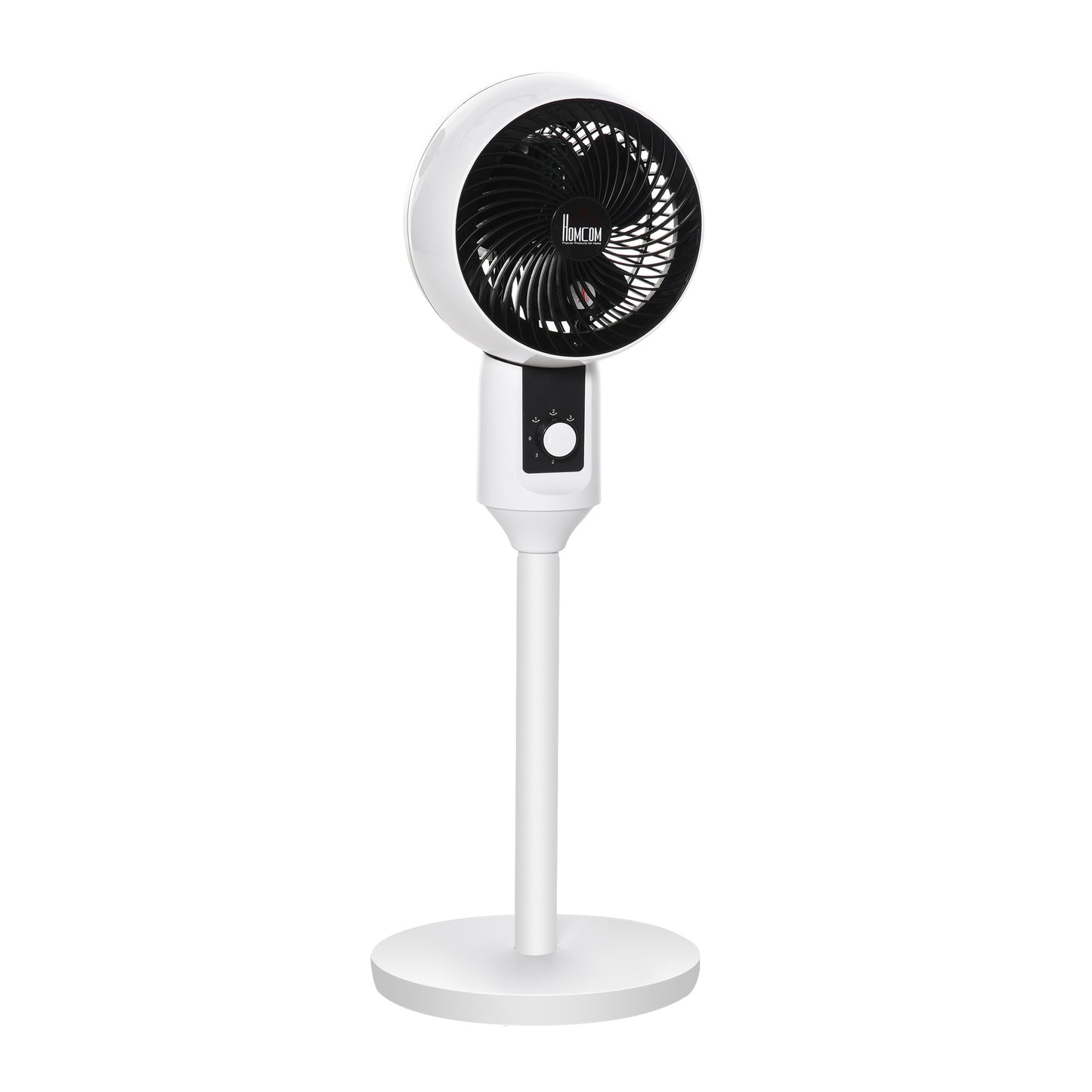 HOMCOM 32'' Air Circulator Fan 3 Speed, 70° Oscillation 90° Vertical Tilt, Round Base, Carry Handle, for Living Room, Bedroom, Office, Black and White