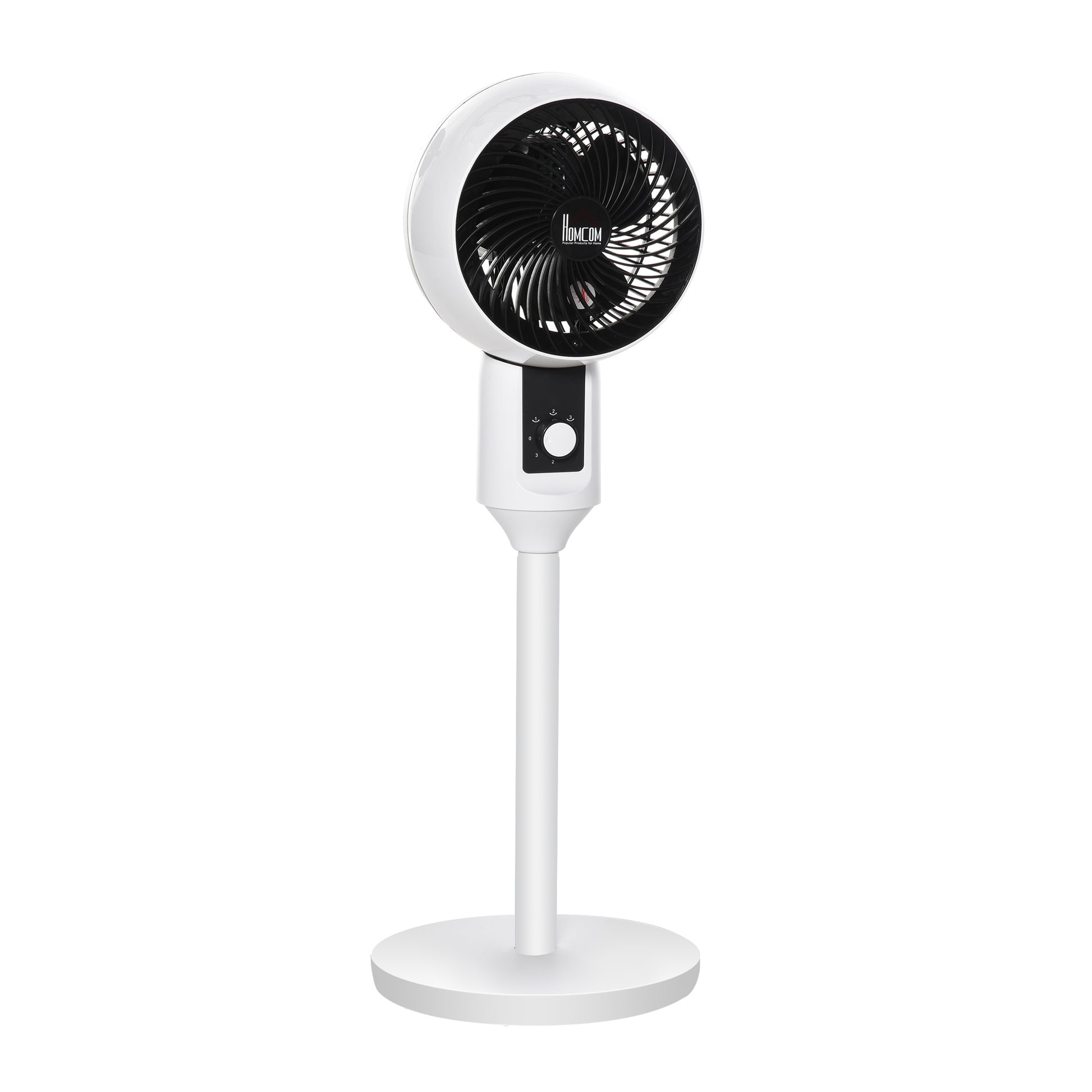 HOMCOM 32'' Air Circulator Fan 3 Speed, 70° Oscillation 90° Vertical Tilt, Round Base, Carry Handle, for Living Room, Bedroom, Office, Black and White