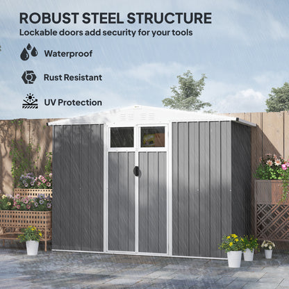 Outsunny 8 x 4 ft Metal Garden Shed, Garden Storage Shed with Window, 4 Vents and Lockable Door, Waterproof Galvanised Steel Tool Storage Shed, Light Grey