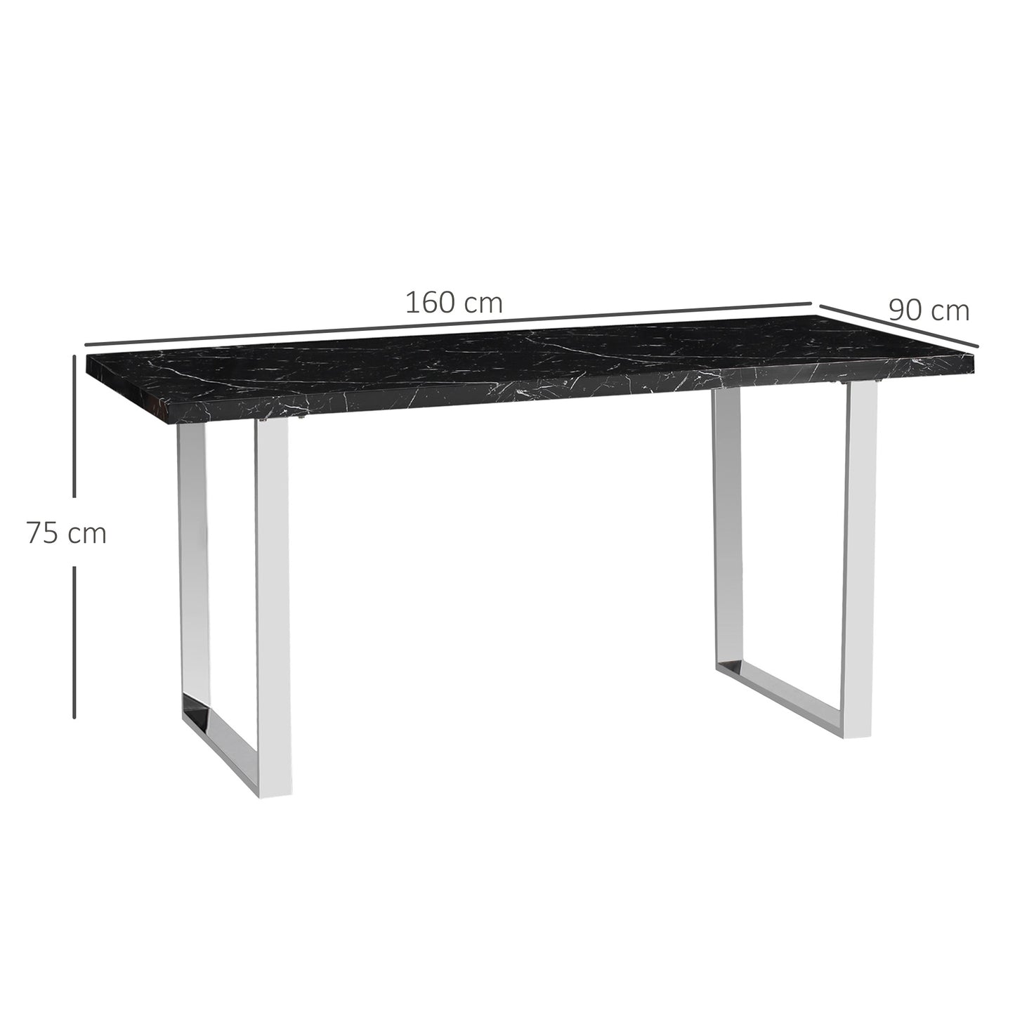 HOMCOM Modern Dining Room Table Rectangular Kitchen Table for 6-8 People with Marble Effect Tabletop Steel Legs 155 cm Black