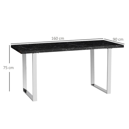 HOMCOM Modern Dining Room Table Rectangular Kitchen Table for 6-8 People with Marble Effect Tabletop Steel Legs 155 cm Black