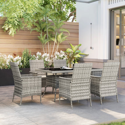 Outsunny Seven-Piece Rattan Dining Set - Mixed-Grey