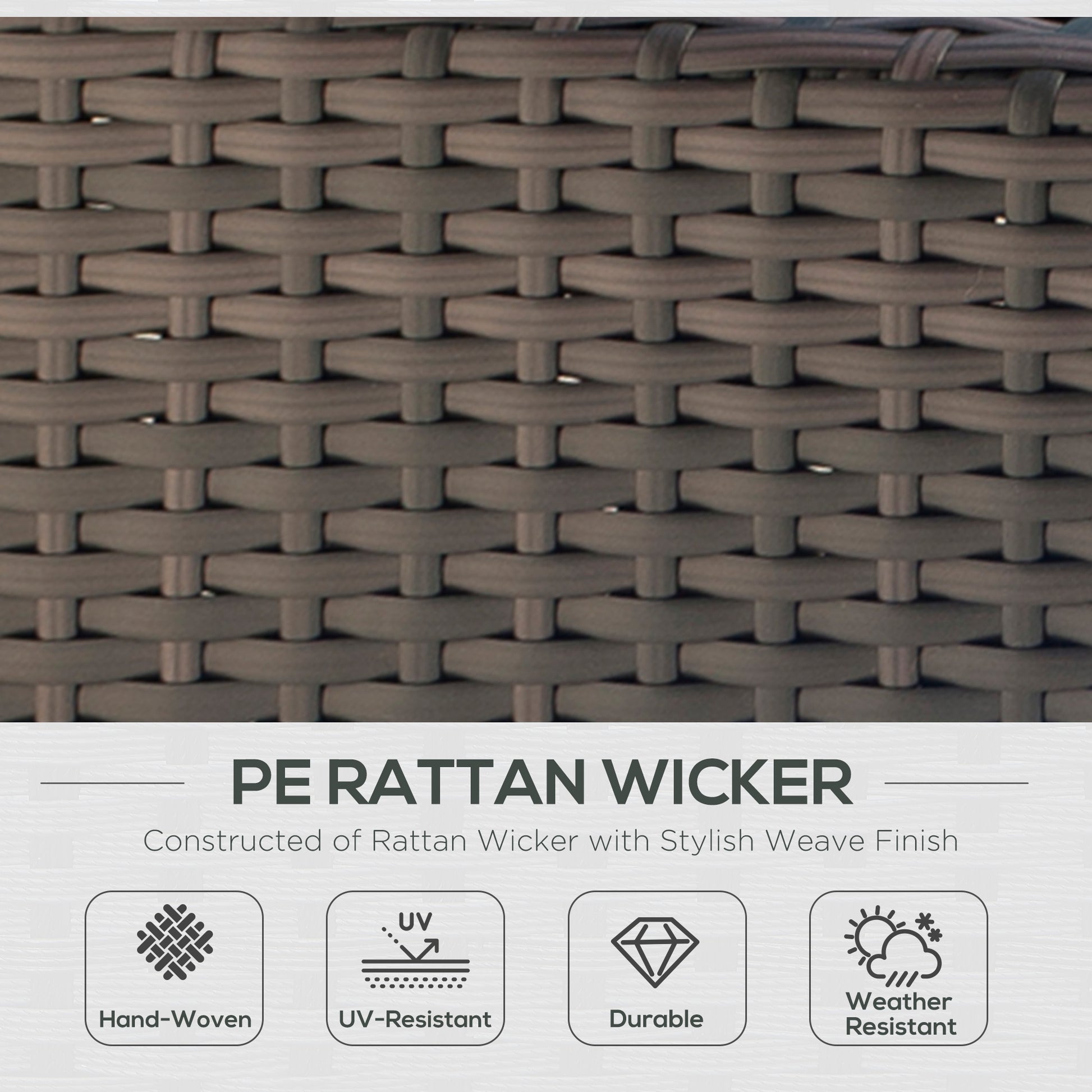 Outsunny Rattan Sofa, 2 Seater Garden Furniture with Soft Padded Cushion and Armrests, Wicker Garden Loveseat for Patio, Mixed Brown