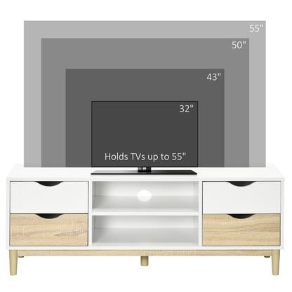 HOMCOM Modern TV Stand Unit for TVs up to 55" with Storage Shelves and Drawers, 120cmx40cmx44.5cm, White and Natural