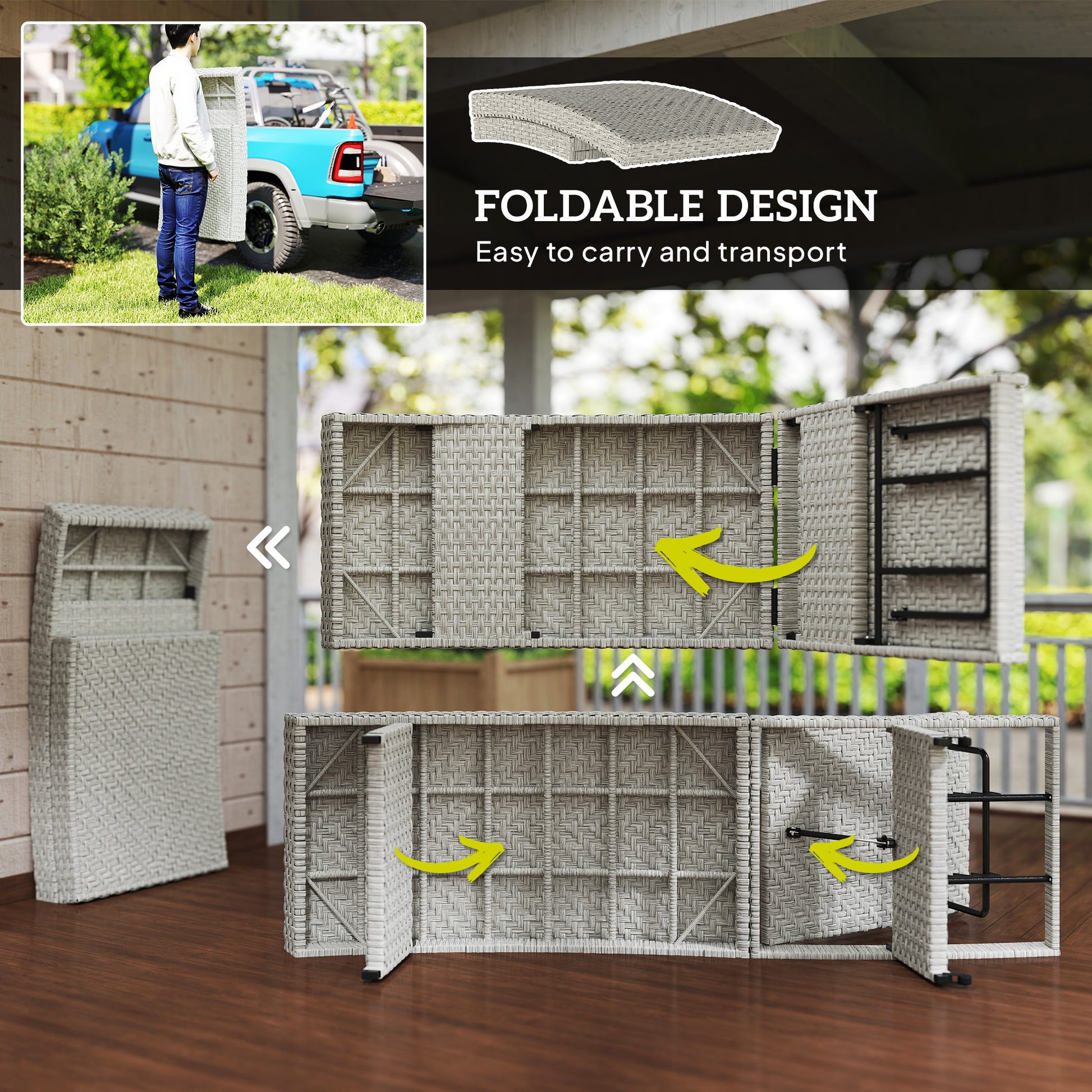 Outsunny Outdoor PE Rattan Sun Lounger, Folding Wicker Garden Lounger Recliner with 4-Level Adjustable Backrest, Rolling Sunbed Lounge Chair with Wheels, Non-Slip Legs for Balcony, Beach, Grey