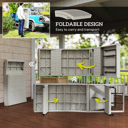 Outsunny Outdoor PE Rattan Sun Lounger, Folding Wicker Garden Lounger Recliner with 4-Level Adjustable Backrest, Rolling Sunbed Lounge Chair with Wheels, Non-Slip Legs for Balcony, Beach, Grey