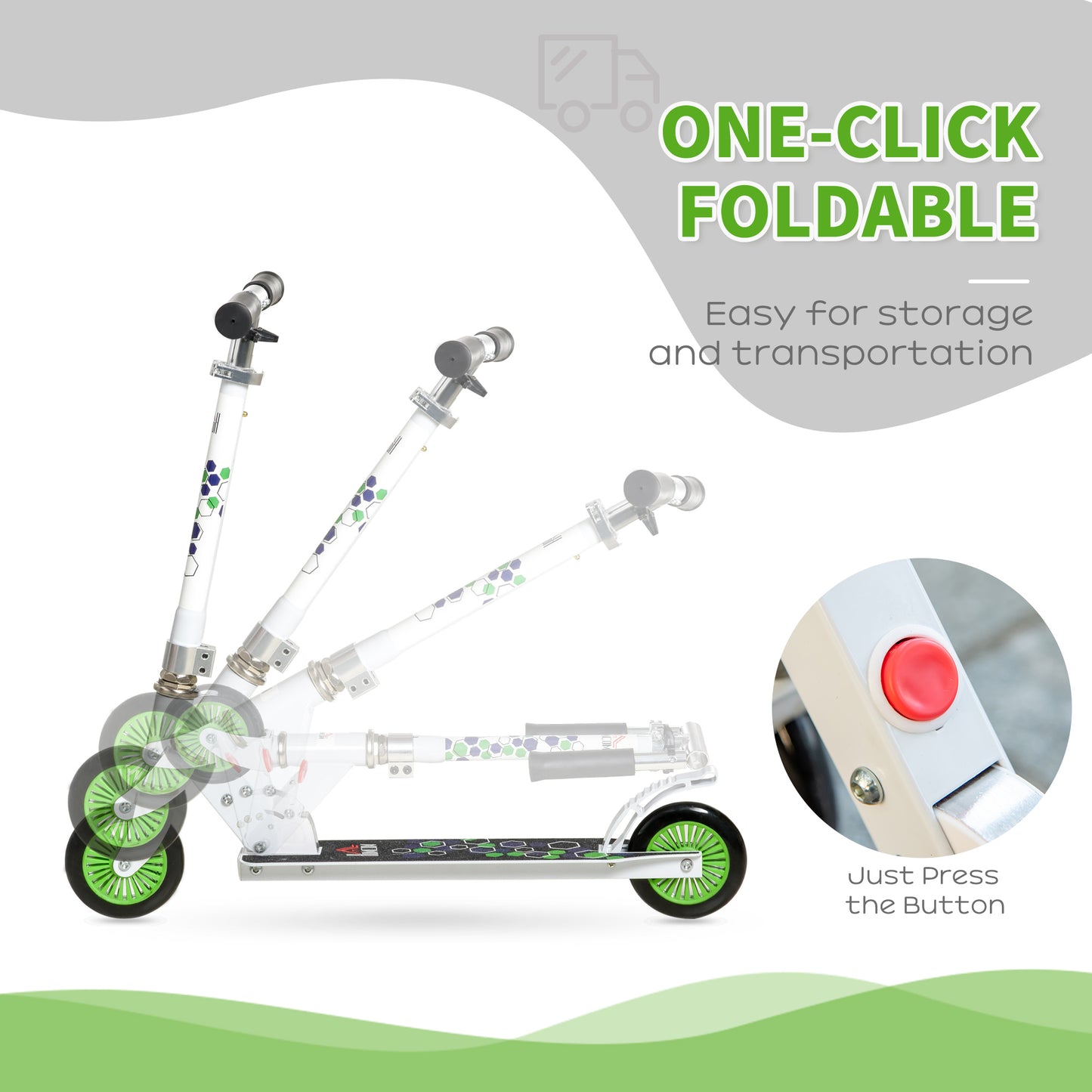 HOMCOM Toddler Scooter for Boys and Girls 3-8 Years, One-Click Foldable Kick Scooter with Adjustable Height Brake  Aluminium, White