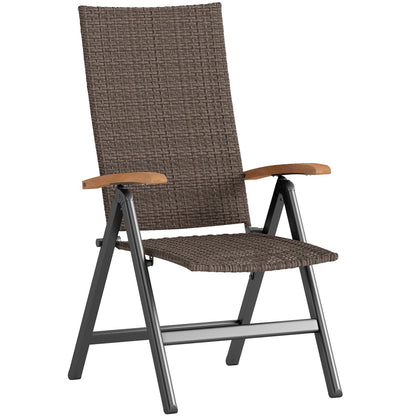 Outsunny Outdoor Folding Rattan Chair with Armrests, High Backrest, for Garden, Camping, Balcony, Porch - Brown