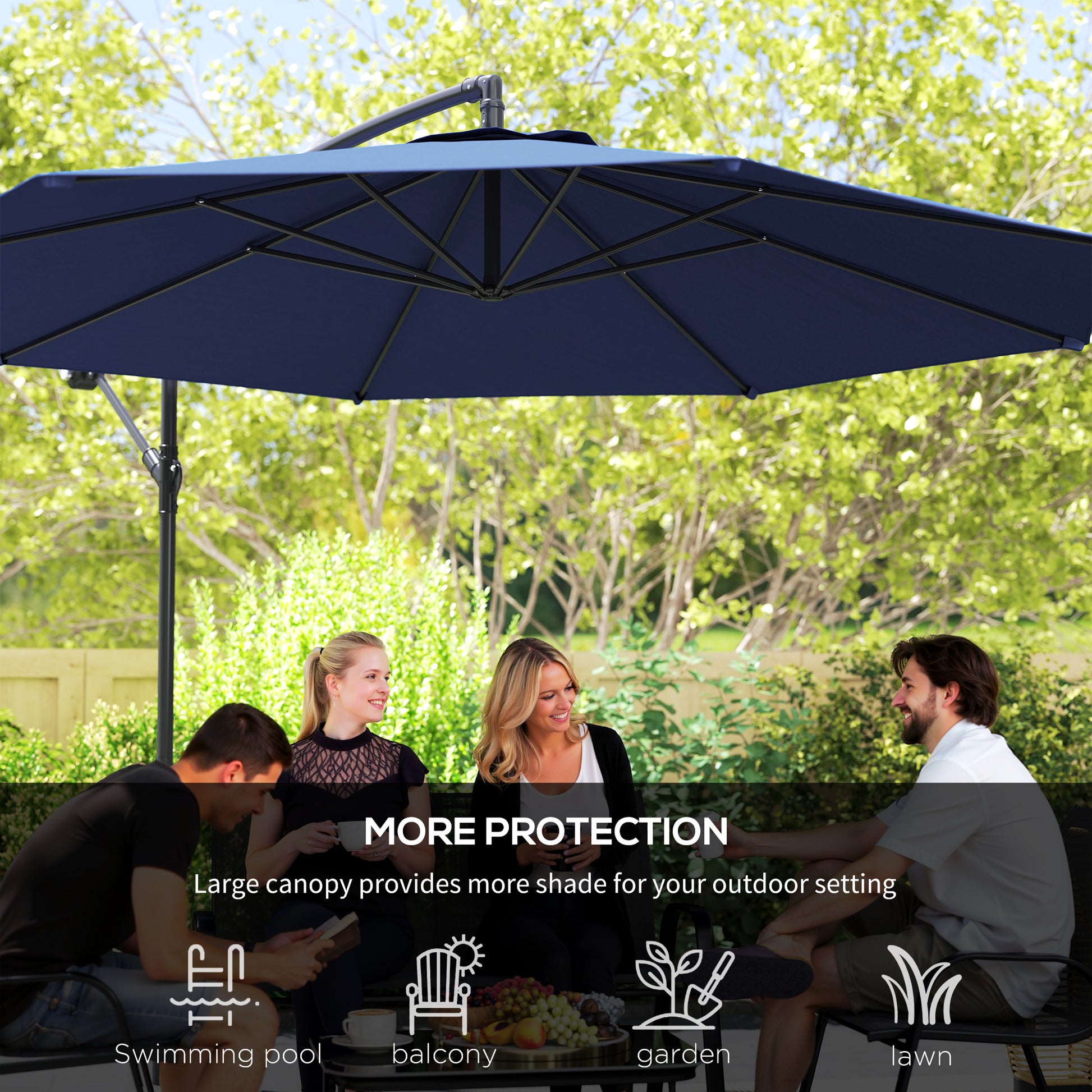 Outsunny 2.45m Overhanging Cantilever Parasol, with Cross Base - Blue