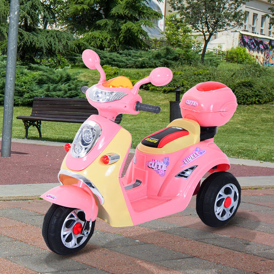 HOMCOM Toy Motorbike Plastic Music Playing Electric Ride-On Motorbike w/ Lights Pink
