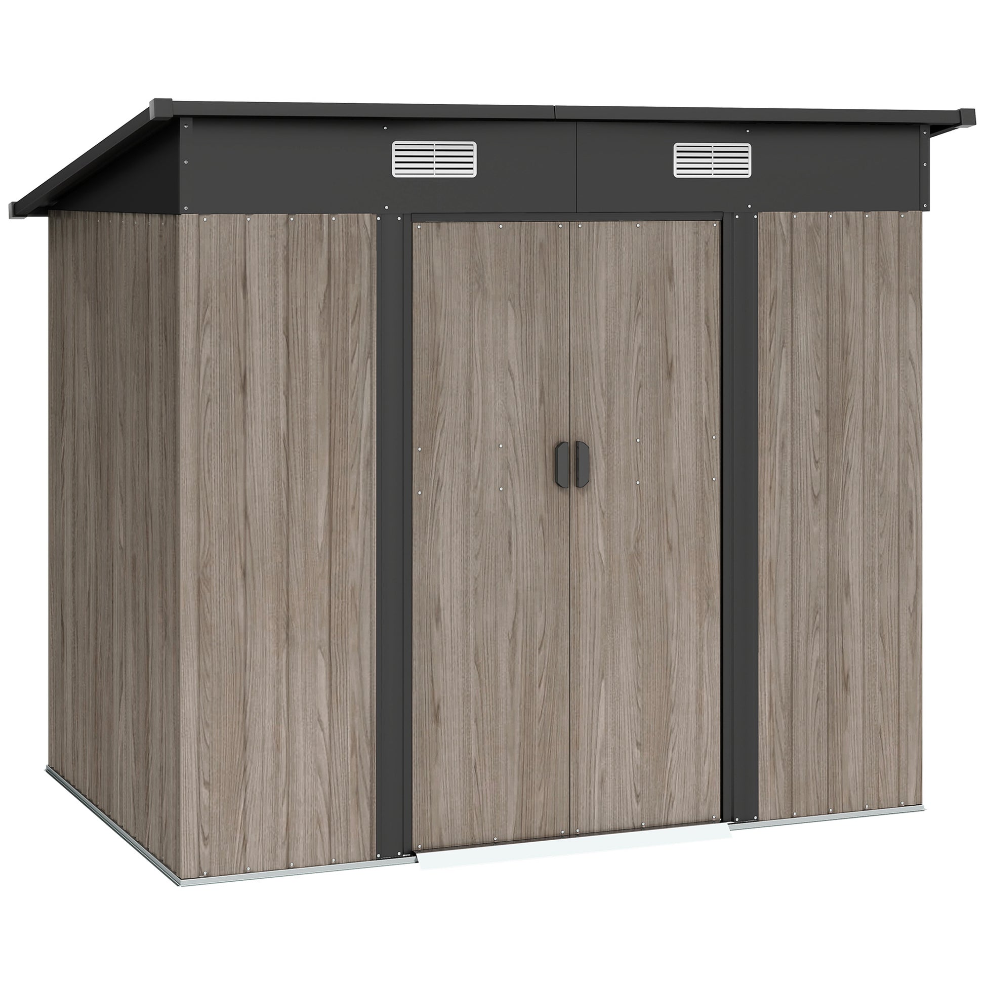 Outsunny 4 x 7ft Metal Shed - Grey Wood-Effect