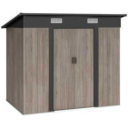 Outsunny 4 x 7ft Metal Shed - Grey Wood-Effect
