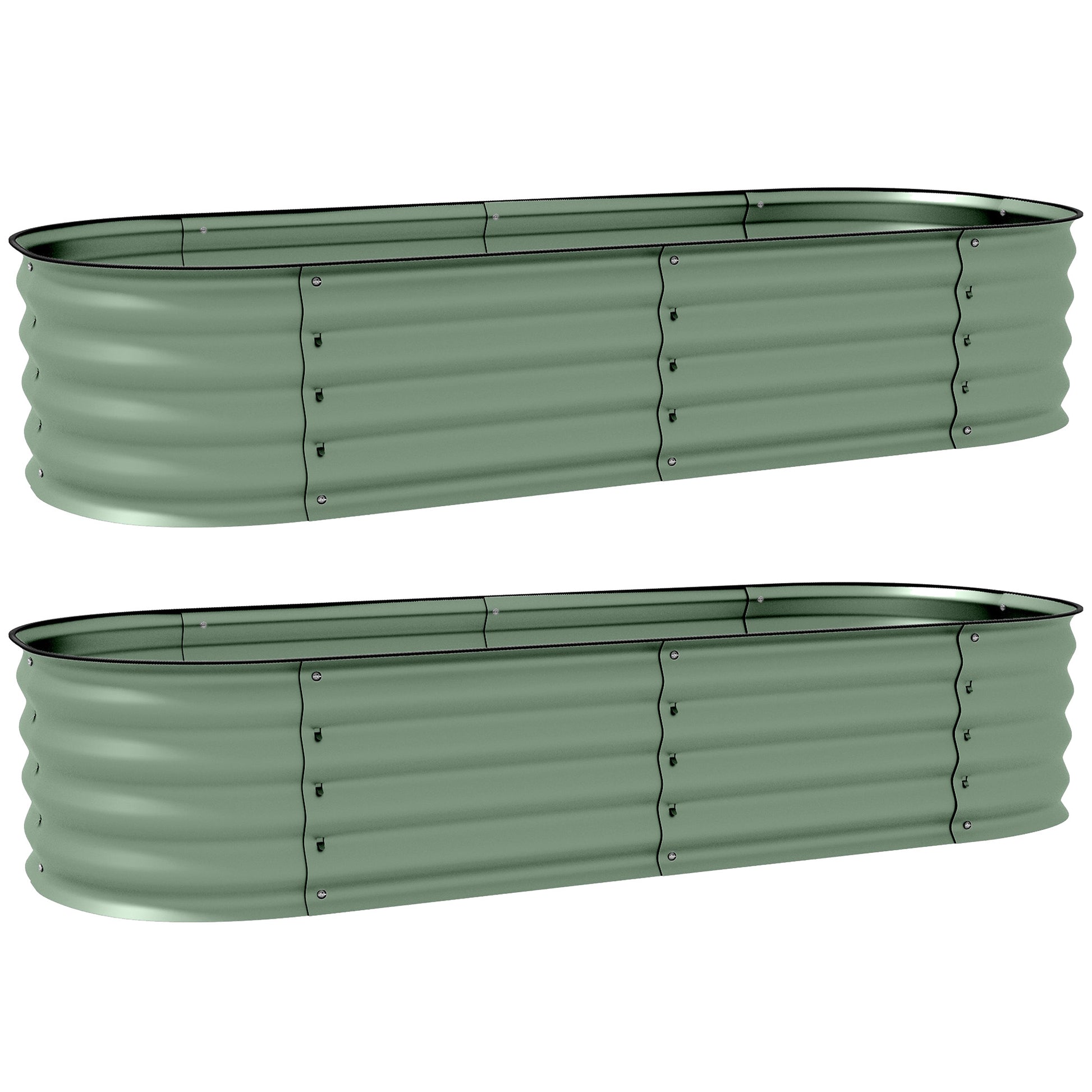Outsunny Galvanised Raised Garden Bed, Metal Planter Box with Safety Edging, for Flowers, Herbs, Succulents, Pack of 2, Green