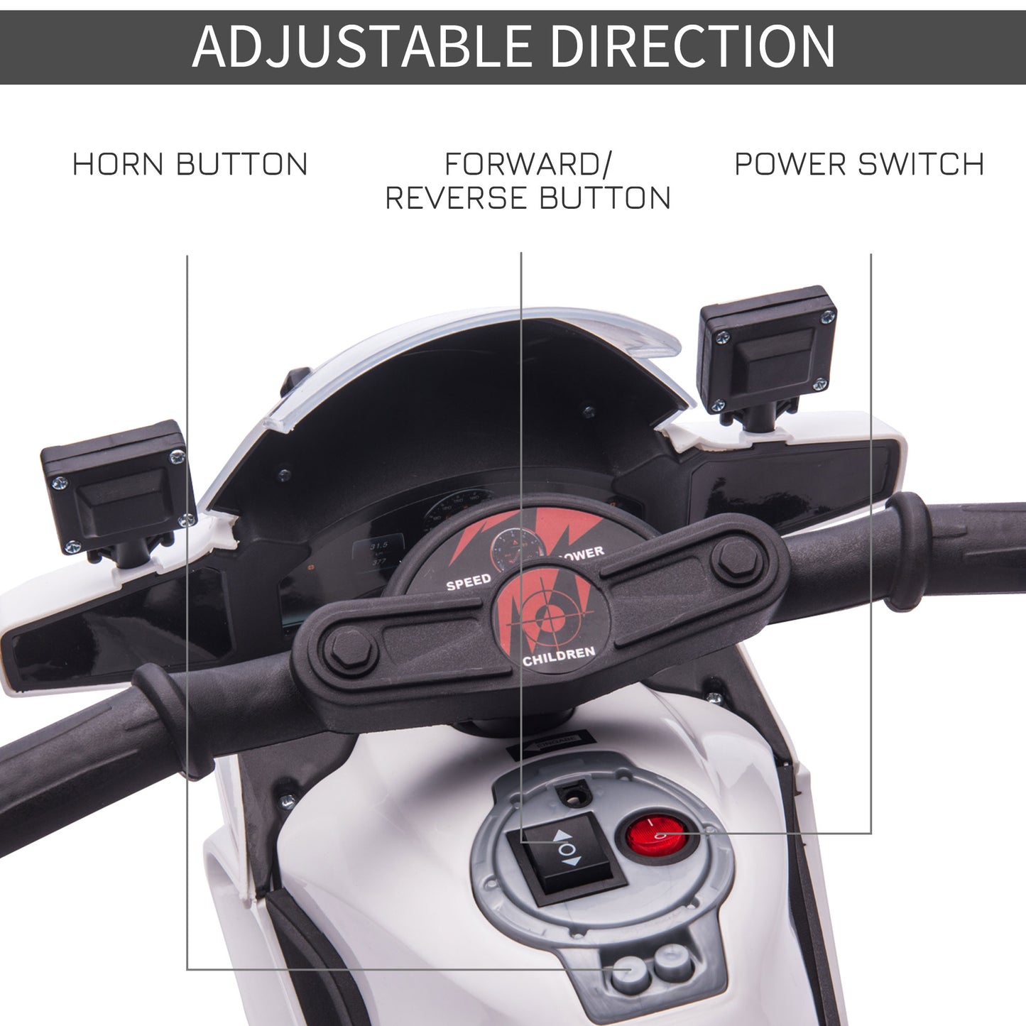 HOMCOM Kids 6V Electric Ride On Motorcycle Police Car Vehicle w/ Lights Horn Realistic Sound Outdoor Play Toy for 18 - 36 months White
