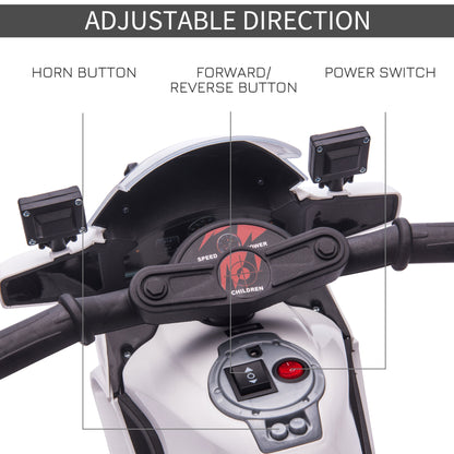 HOMCOM Kids 6V Electric Ride On Motorcycle Police Car Vehicle w/ Lights Horn Realistic Sound Outdoor Play Toy for 18 - 36 months White