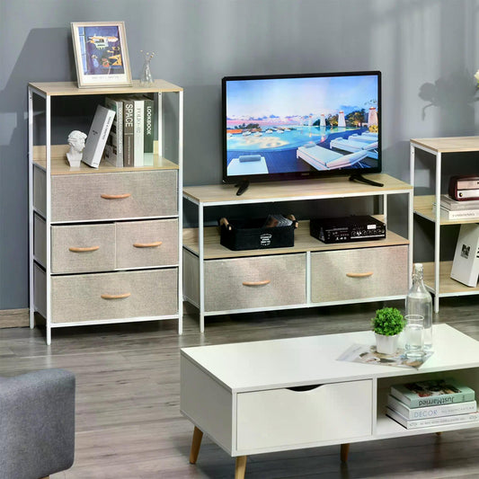 HOMCOM Chest of Drawers Bedroom Unit Storage Cabinet with 4 Fabric Bins for Living Room, Bedroom and Entryway, White