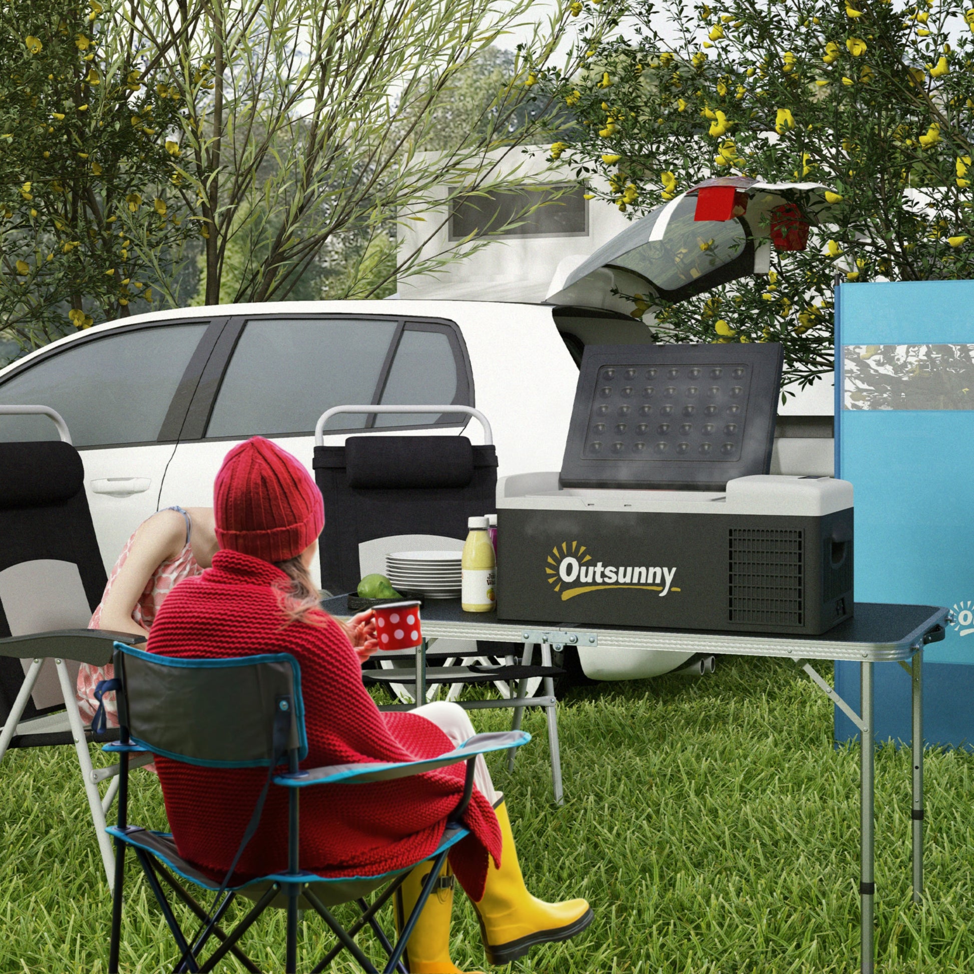 Outsunny 16L Portable Car Fridge, -20? to 10? Adjustable Temperature - Black/Grey