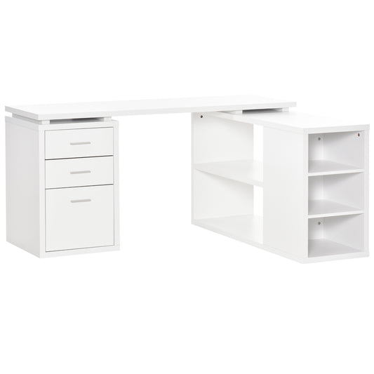 HOMCOM L-Shaped Computer Desk Home Office Corner Desk Study Workstation Table with Storage Shelves and Drawers, White