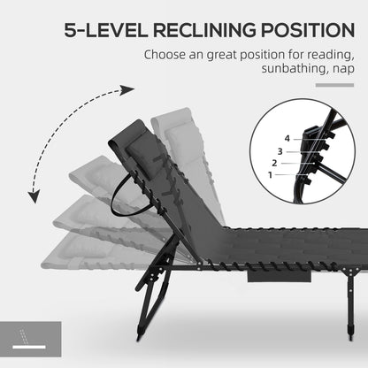 Outsunny Set of Two Sun Loungers, with Five-Position Reclining Backs - Black