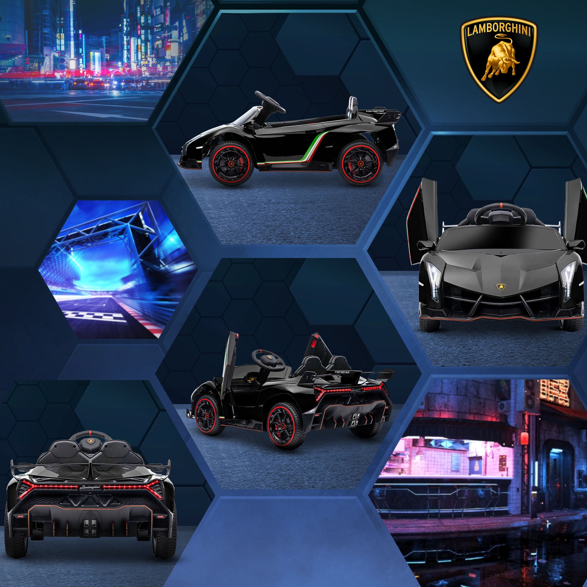 HOMCOM Lamborghini Veneno Licensed 12V Kids Electric Ride on Car w/ Portable Battery, Powered Electric Car w/ Bluetooth, Remote, for Aged 3-6, Black