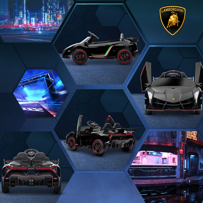 HOMCOM Lamborghini Veneno Licensed 12V Kids Electric Ride on Car w/ Portable Battery, Powered Electric Car w/ Bluetooth, Remote, for Aged 3-6, Black