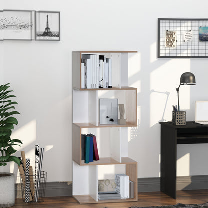 HOMCOM Particle Board 4-tier Storage Display Shelving Bookcase Unit Divider S Shape design Divider Unit
