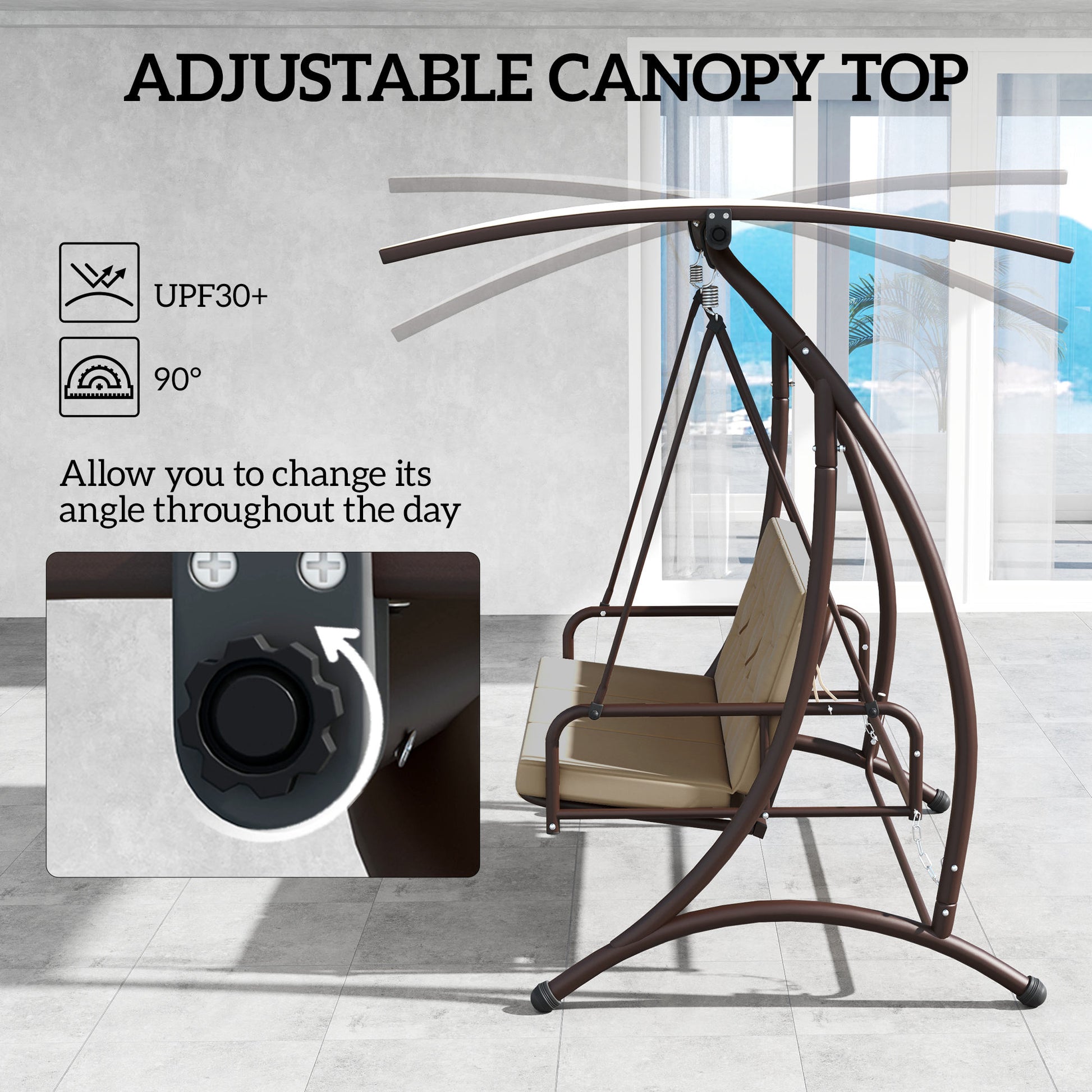 Outsunny Convertible Three-Seater Swing Bed - Khaki