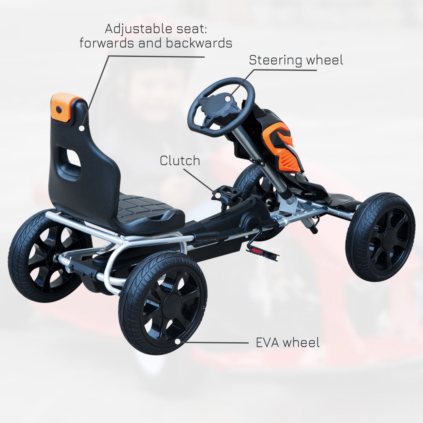 HOMCOM Kids Ride On Pedal Go Kart Indoor Outdoor Sports Toy Braking System