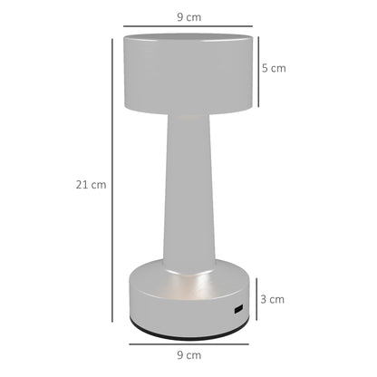 HOMCOM Cordless Table Lamp, Touch LED Desk Lamp with Rechargeable Battery, 3 Colour, for Bedroom Living Room, Silver