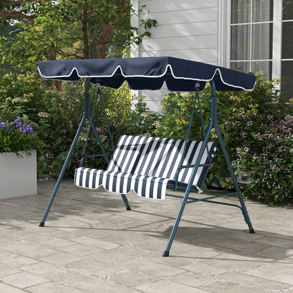 Outsunny 3 Seater Garden Swing Chair, Outdoor Swing Chair with Adjustable Canopy, Mental Frame & Cushions, Blue