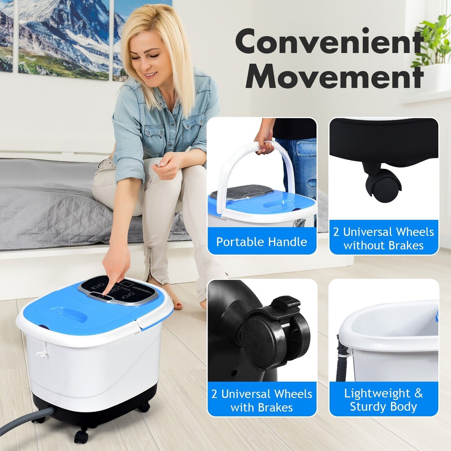 Portable Electric Foot Massage with Heating Function and Timer-Blue