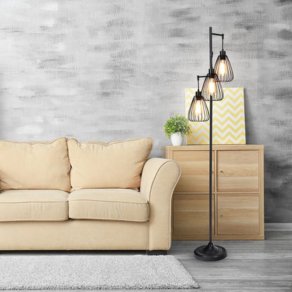 Industrial 3-Light Metal Floor Lamp with Foot Switch