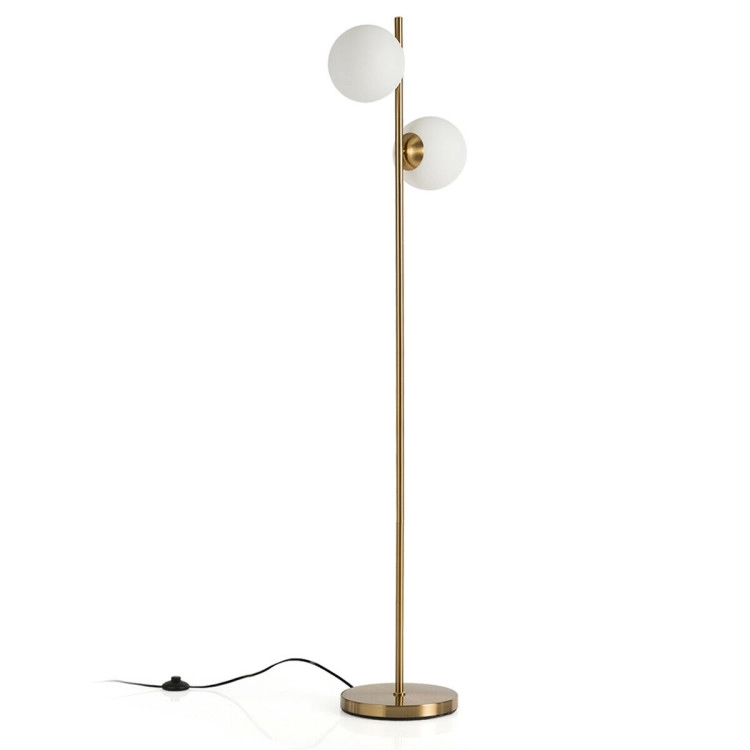Modern Freestanding 2 Heads Globe Floor Lamp with Foot Switch-Golden