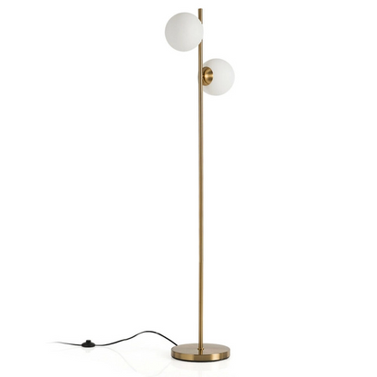Modern Freestanding 2 Heads Globe Floor Lamp with Foot Switch-Golden