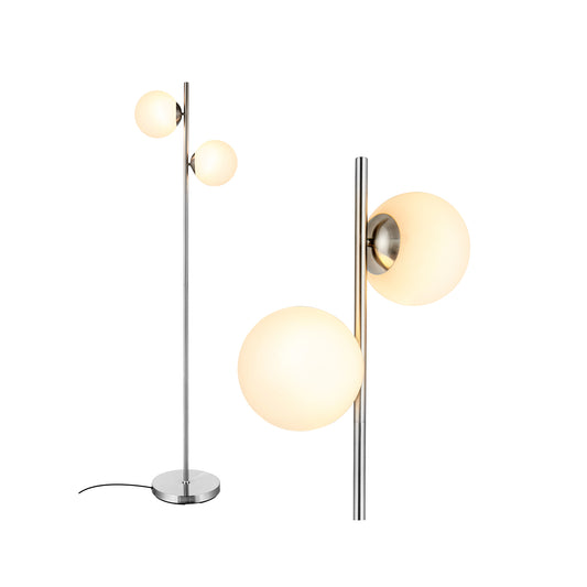 Modern Freestanding 2 Heads Globe Floor Lamp with Foot Switch-Silver
