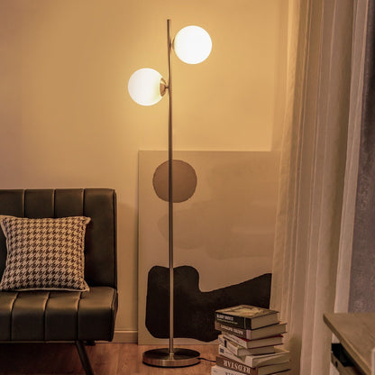 Modern Freestanding 2 Heads Globe Floor Lamp with Foot Switch-Silver
