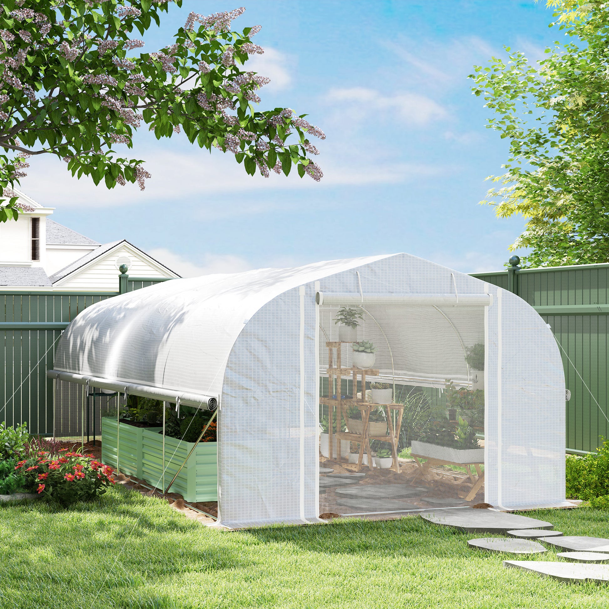 Outsunny 19.5 x 9.8ft Tunnel Greenhouse, with Accessories - White