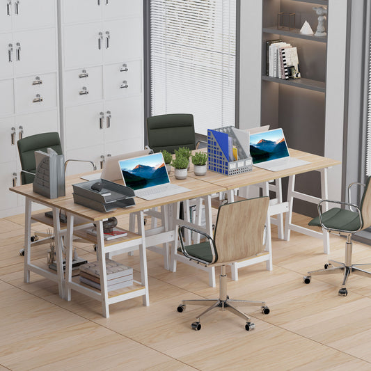 HOMCOM Compact Computer Desk with Storage Shelves Study Table with Bookshelf PC Table Workstation for Home Office Study White and Natural